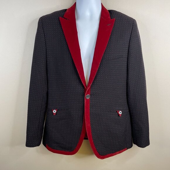 Vintage Y2K Velour Trim Retro Hipster Dinner Jacket 40 Slim Cocktail Blazer - Picture 2 of 16